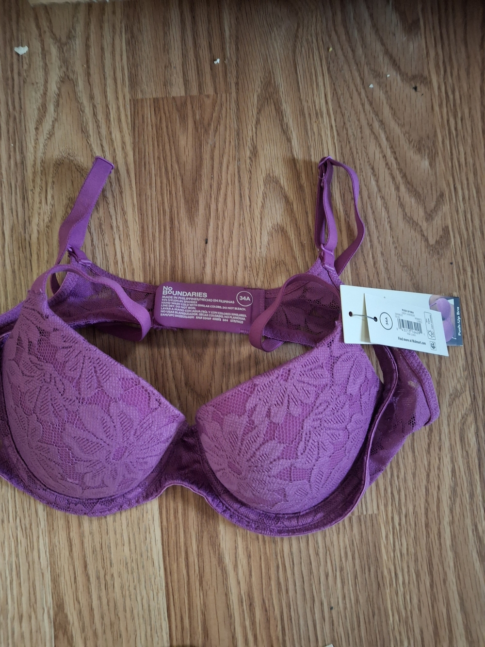 No Boundaries Purple Lace Push-Up Bra 34A NWT
